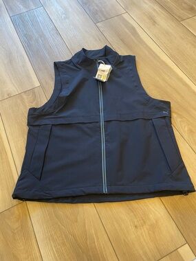 Puma Navy Sleeveless Zip-Up Athletic Vest with Light Blue Trim